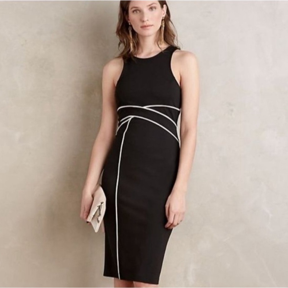Maeve Black Sheath Dress with White Piping